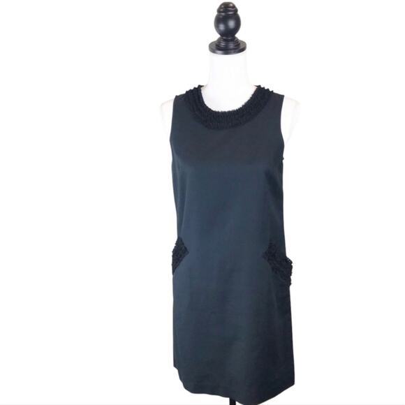 Ann Taylor LOFT Sleeveless Shift Black Dress with Fuffled Scoop Neck 4P - Picture 1 of 8
